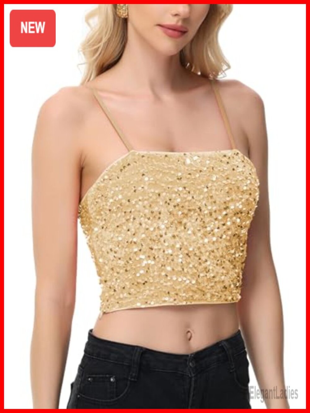Sequin Spaghetti Strap Crop Cami Top